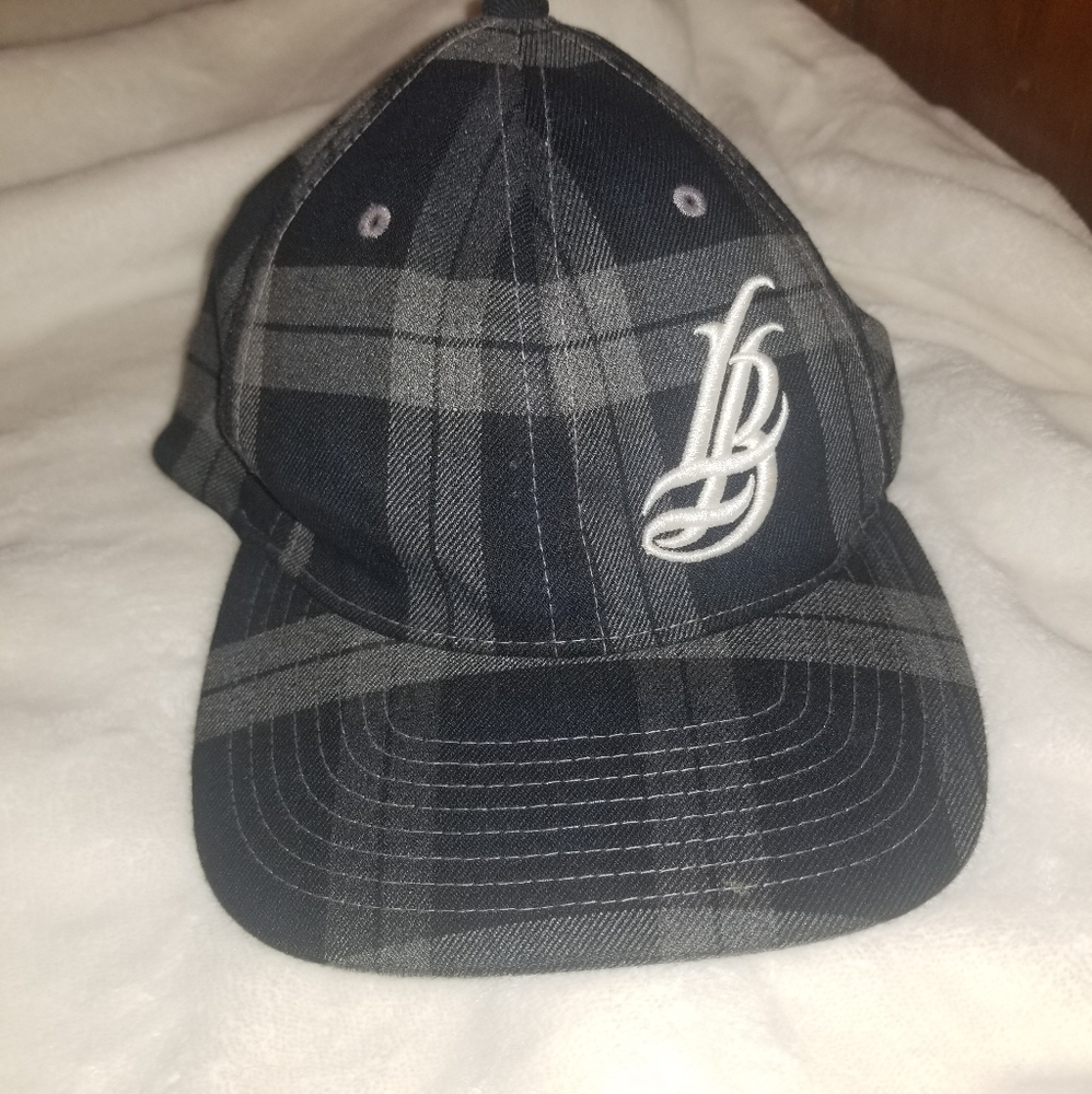 Cursive LB White on Plaid Flexfit Baseball Hat